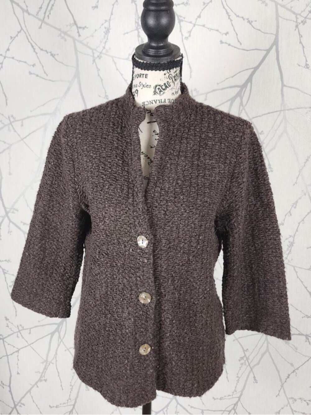 Eileen Fisher Wool Alpaca Blend Mandarin Collar Cardigan